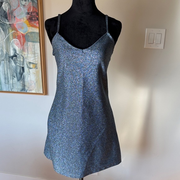 Zara Silver/blue Spaghetti Sparkle mini dress - Picture 1 of 5